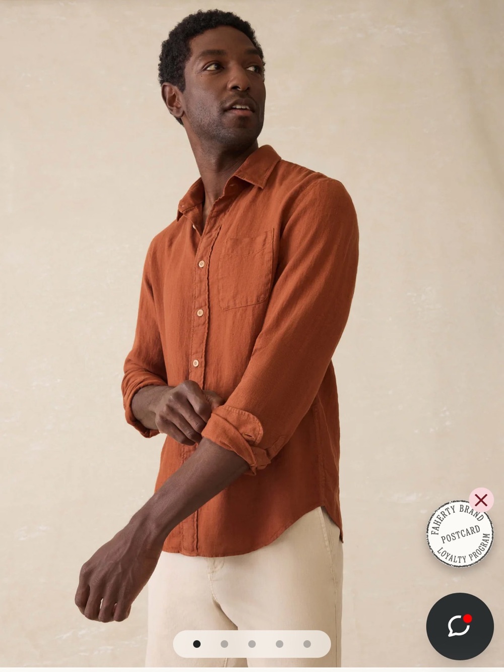 Faherty Rust Orange Long-Sleeve Button-Down Shirt